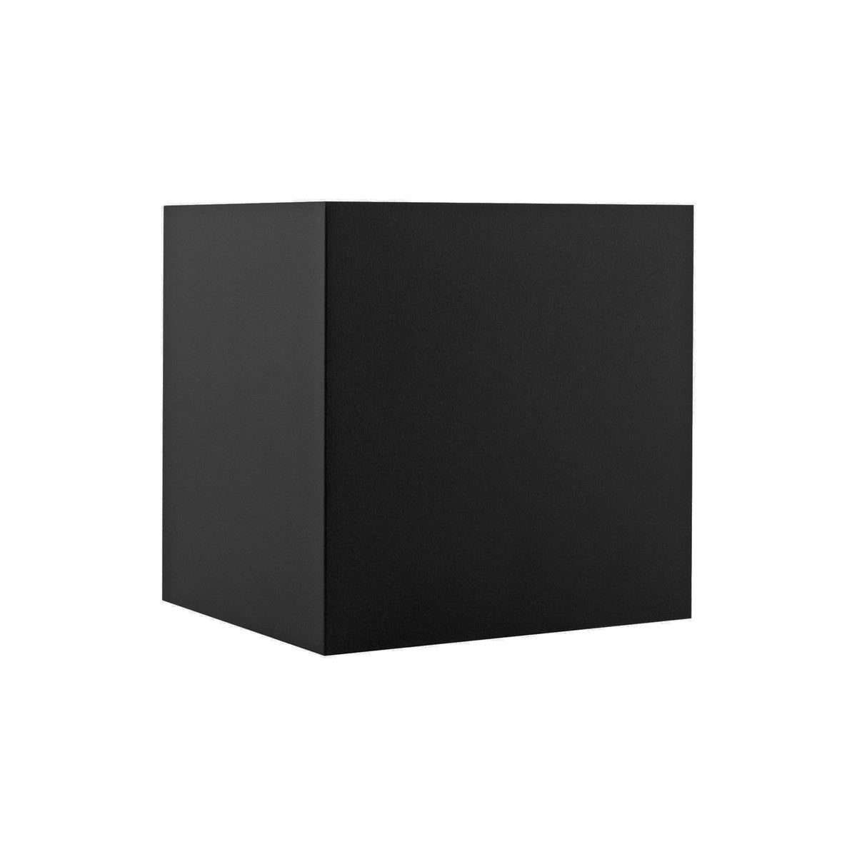 A matte black cube-shaped box or container shown at a three-quarter angle on a plain white background.